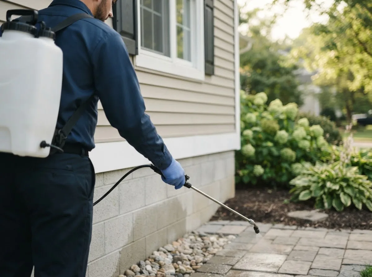 Pest control technician inspecting a home in Bishopville, SC